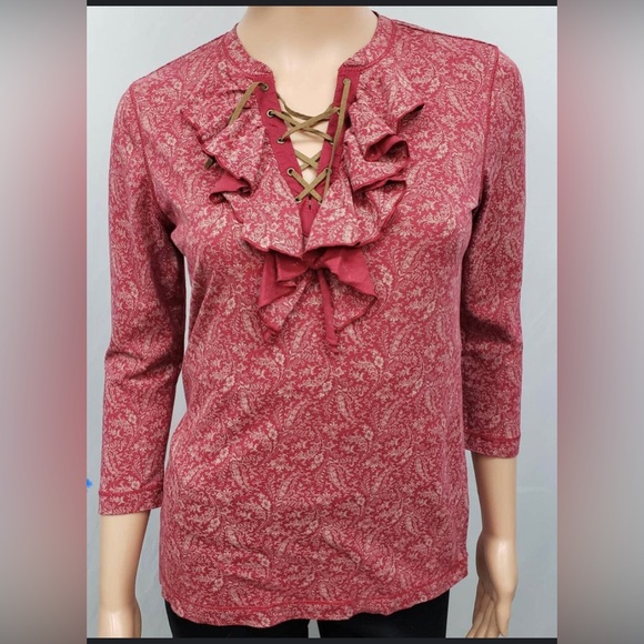 LRL Ralph Lauren Jean Co, add tie, detailed ruffled top. Size XL - Picture 1 of 7